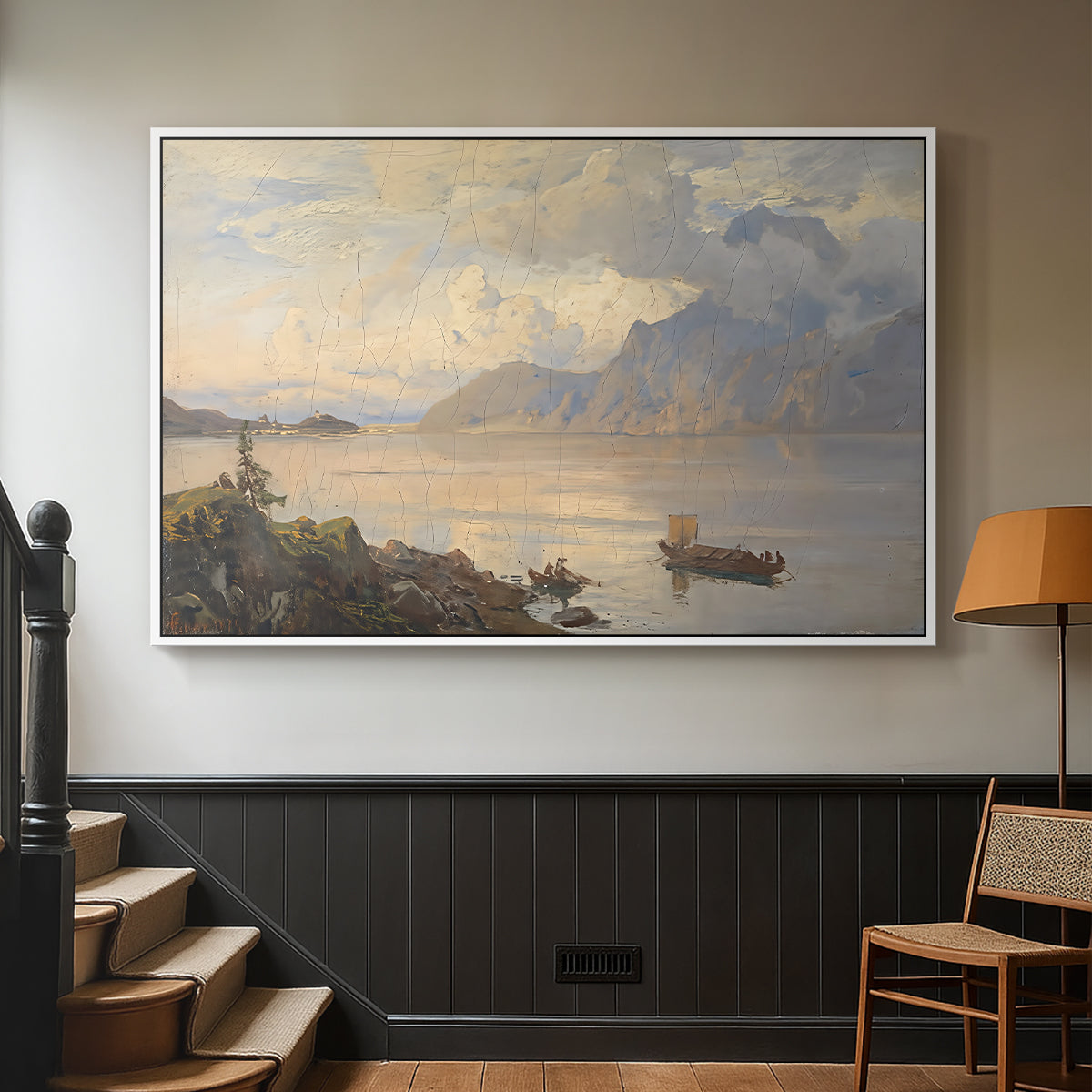 Traunsee, 1871 - Floater Framed Canvas Print