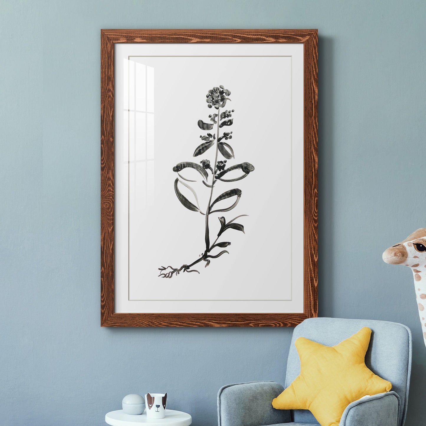 Inky Botanical III - Premium Framed Print - Distressed Barnwood Frame - Ready to Hang