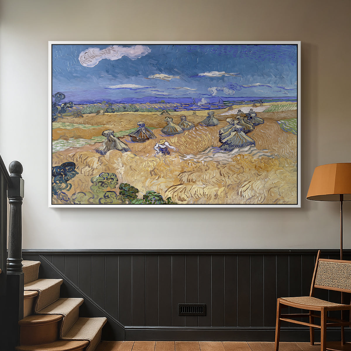 Wheat Field with Reaper, Auvers, 1888 - Floater Framed Canvas Print
