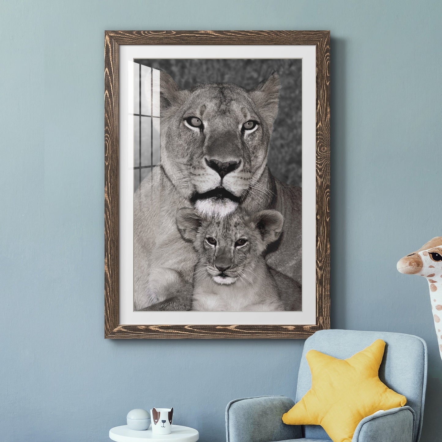 Lioness and Cub - Premium Framed Print - Distressed Barnwood Frame - Ready to Hang