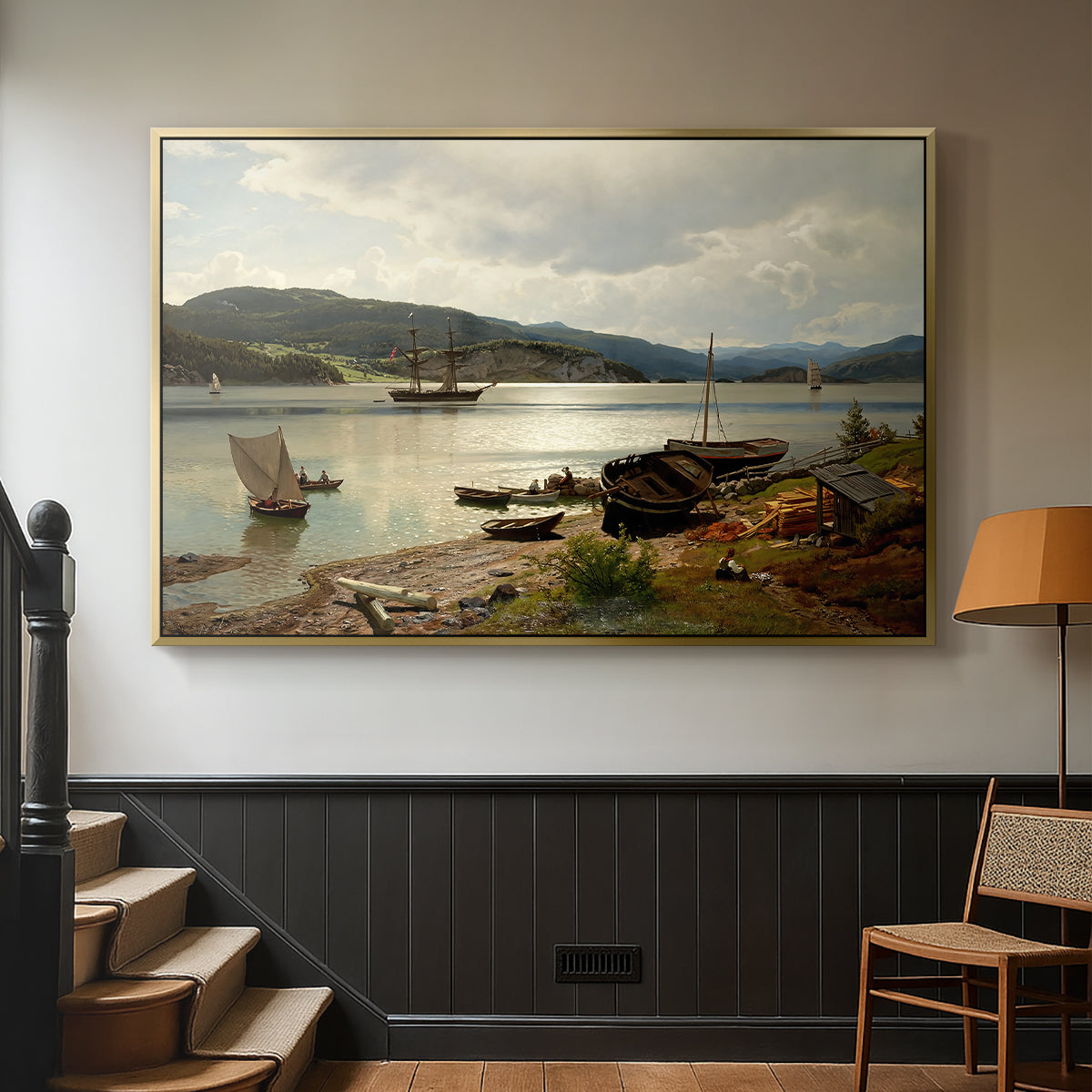 By the Water, 1876 - Floater Framed Canvas Print