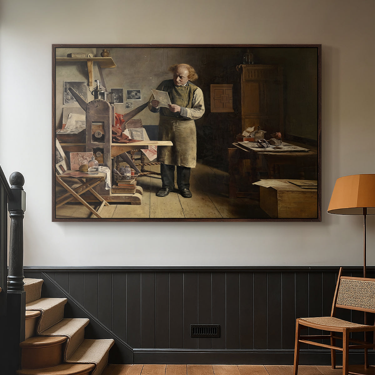 The Plate Printer, 1875 - Floater Framed Canvas Print