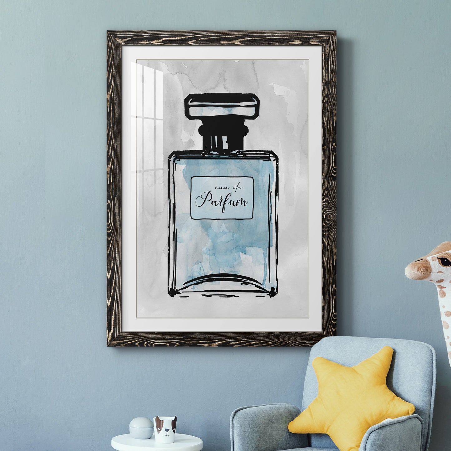 Blue Wash Perfume - Premium Framed Print - Distressed Barnwood Frame - Ready to Hang