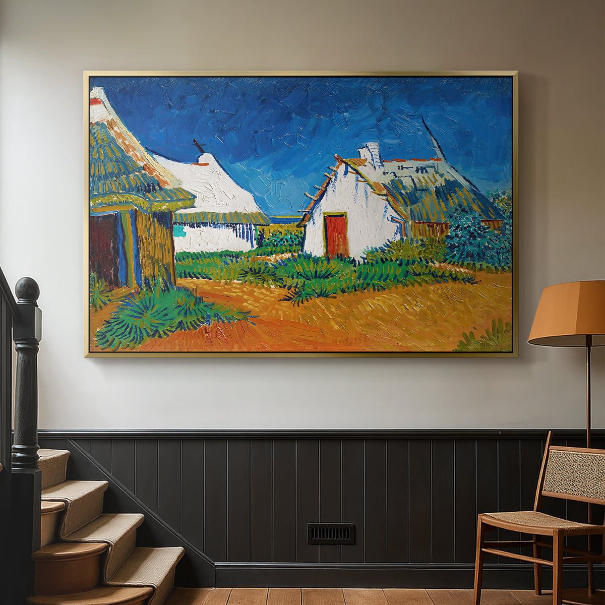 Three White Cottages at Saintes-Maries, 1888 - Floater Framed Canvas Print