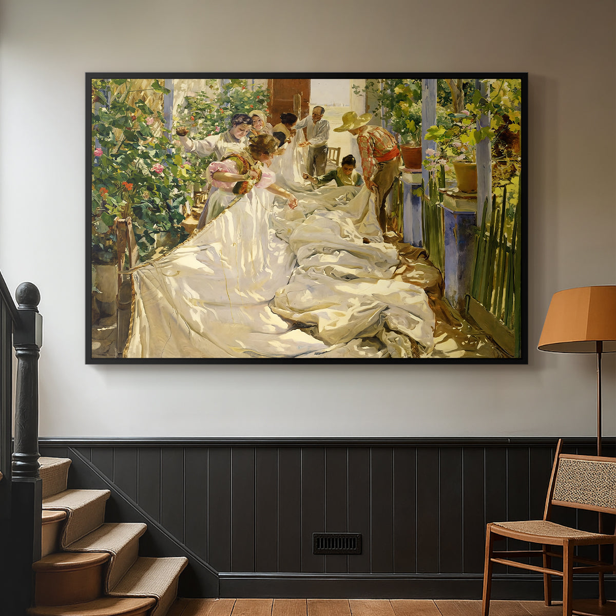 Sewing the Sail, 1896 - Floater Framed Canvas Print