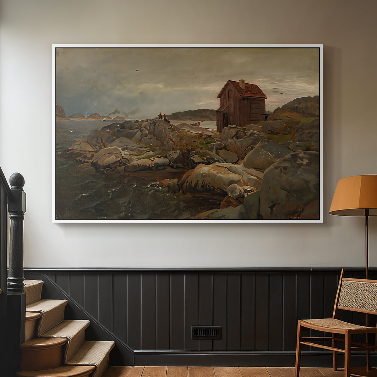 A Fisherman's Home, Lillesand, 1858 - Floater Framed Canvas Print