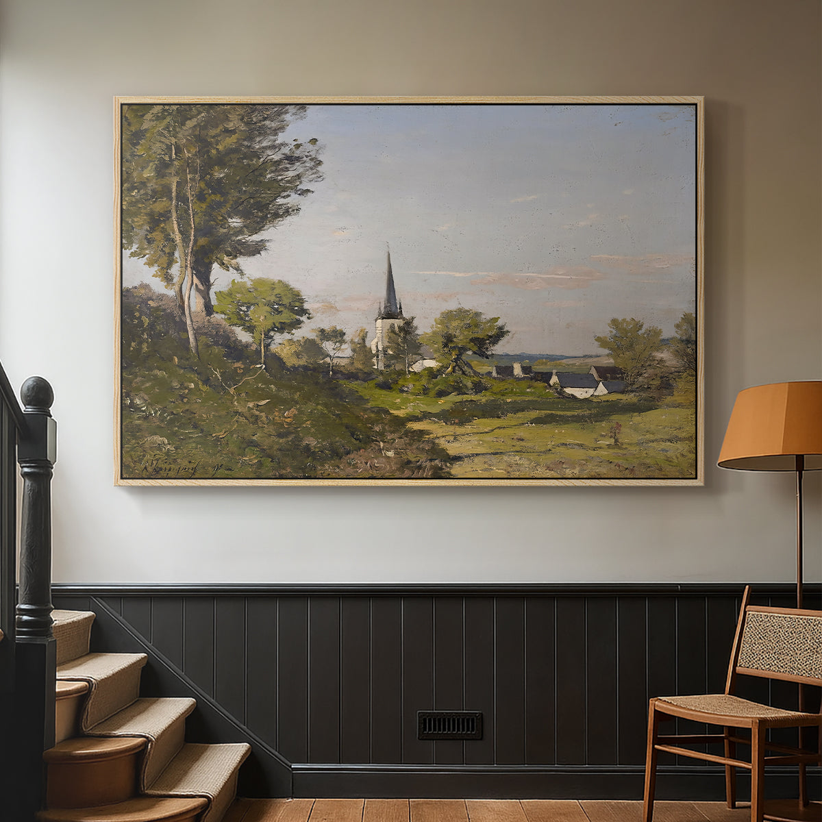 Village Landscape with Church, 1891 - Floater Framed Canvas Print