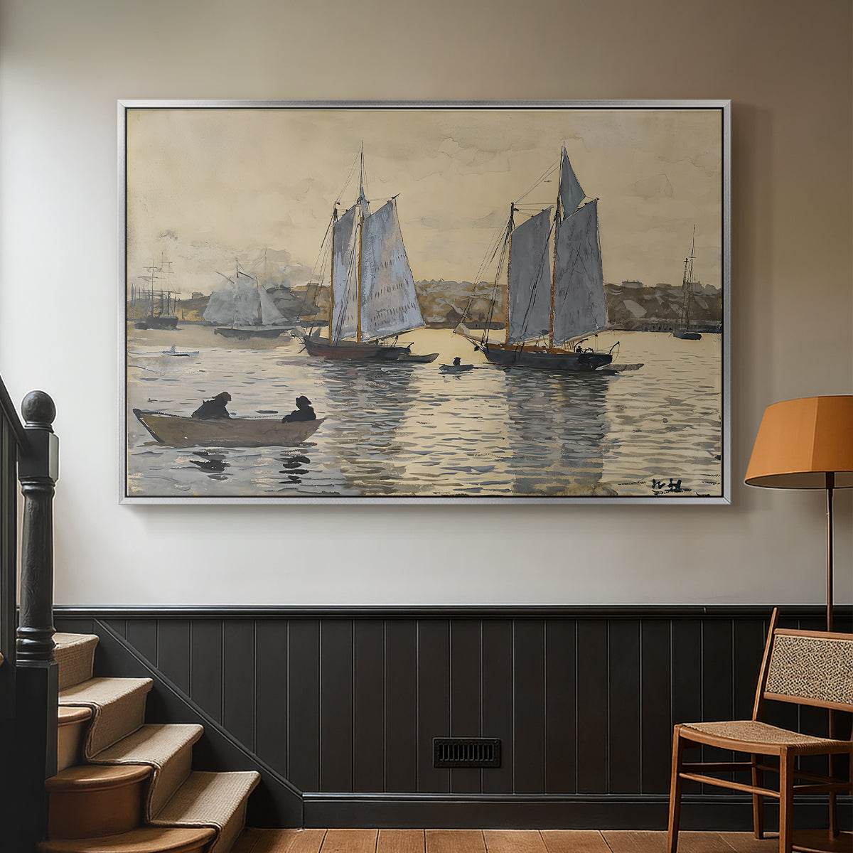 Two Schooners, Gloucester, c. 1880 - Floater Framed Canvas Print