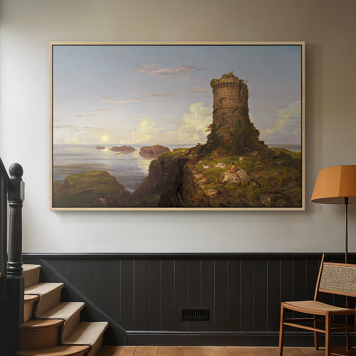 Italian Coast Scene with Ruined Tower, 1838 - Floater Framed Canvas Print