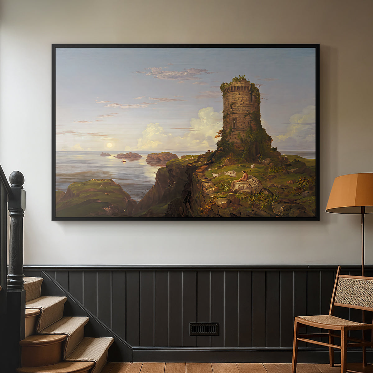 Italian Coast Scene with Ruined Tower, 1838 - Floater Framed Canvas Print