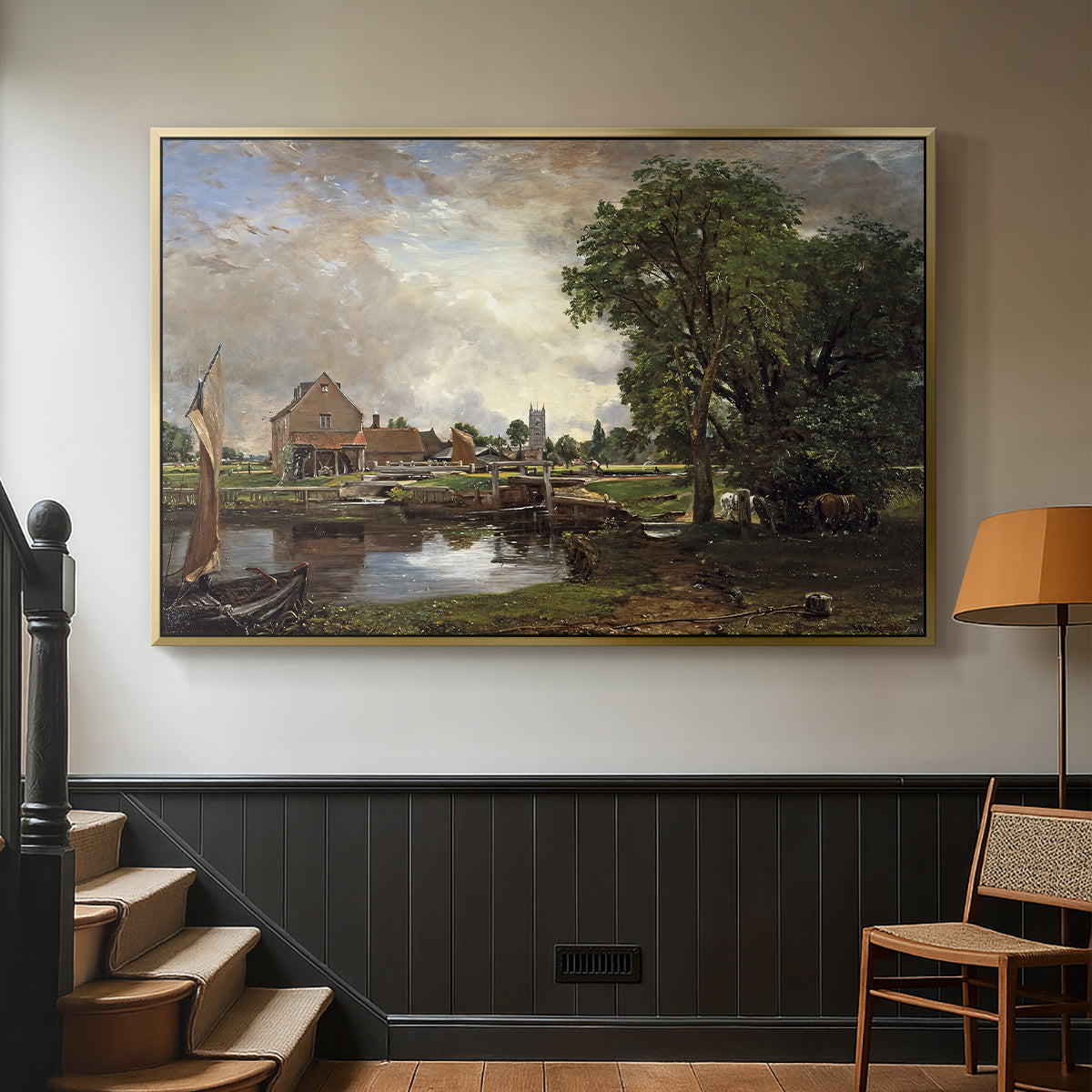 Dedham Lock and Mill, c. 1820 - Floater Framed Canvas Print