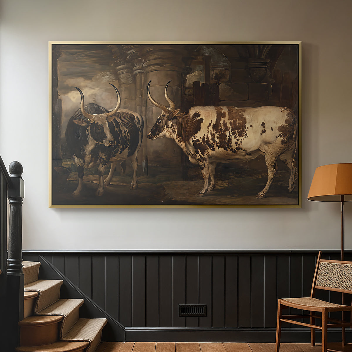 Portraits of Two Extraordinary Oxen, Property of the Earl of Powis, 1814 - Floater Framed Canvas Print