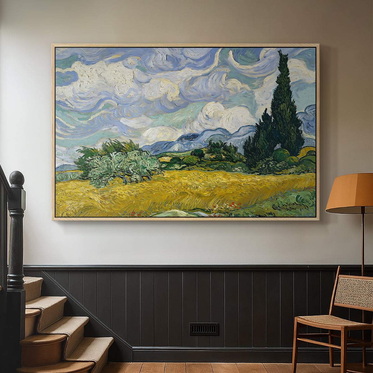 Wheat Field with Cypresses, 1889 - Floater Framed Canvas Print