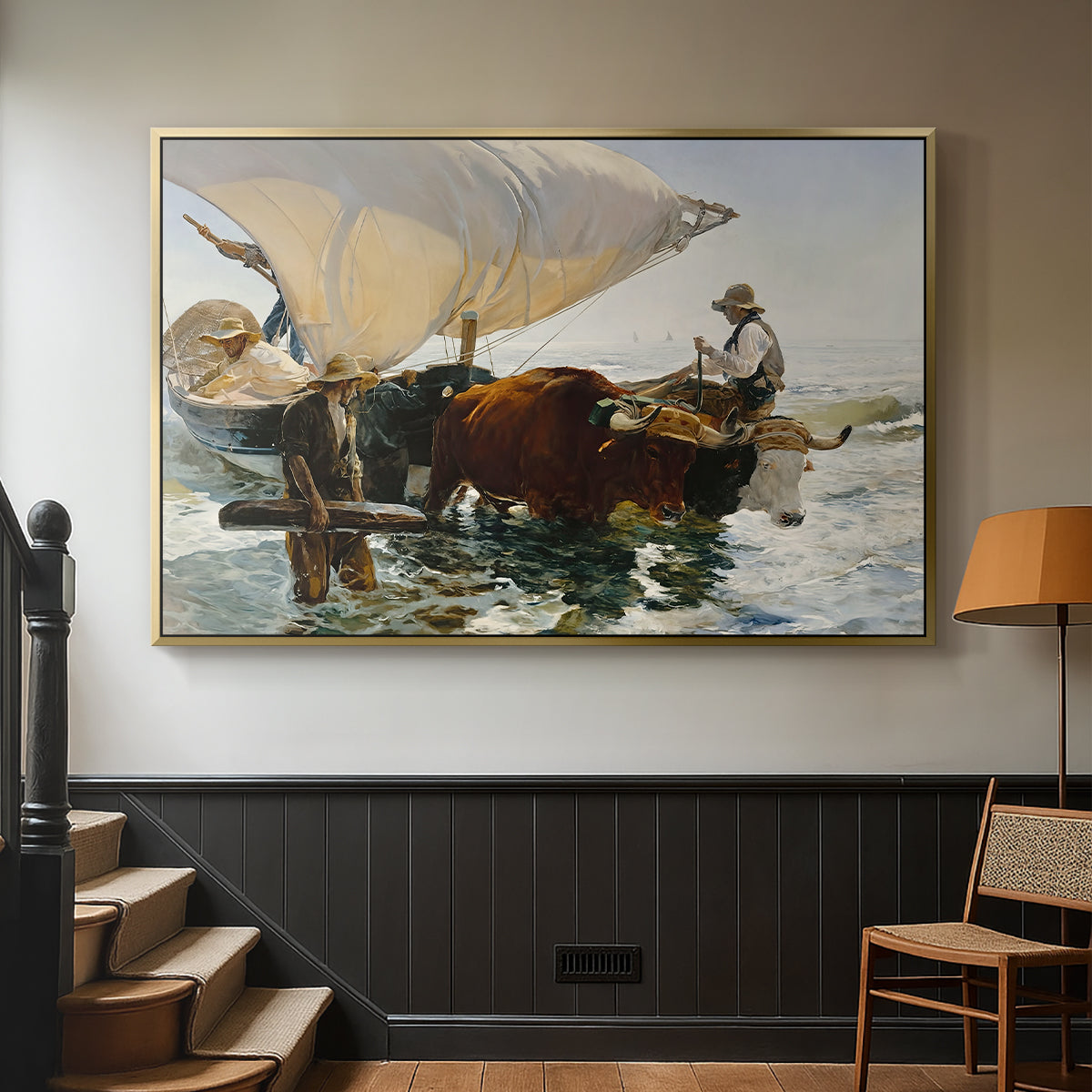 The Return from Fishing: Hauling the Boat, 1894 - Floater Framed Canvas Print