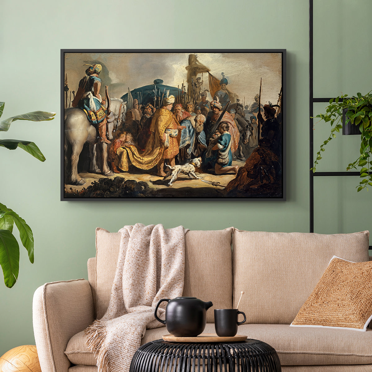David with Goliath's Head in front of Saul, for Rembrandt, 1627 - Floater Framed Canvas Print