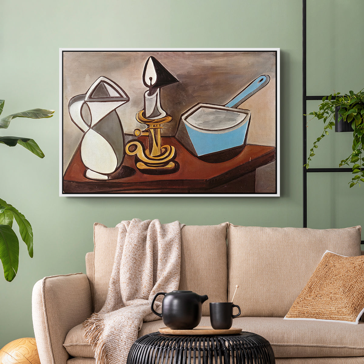 Jug, Candle, and Enamel Pan, 1950 - Floater Framed Canvas Print