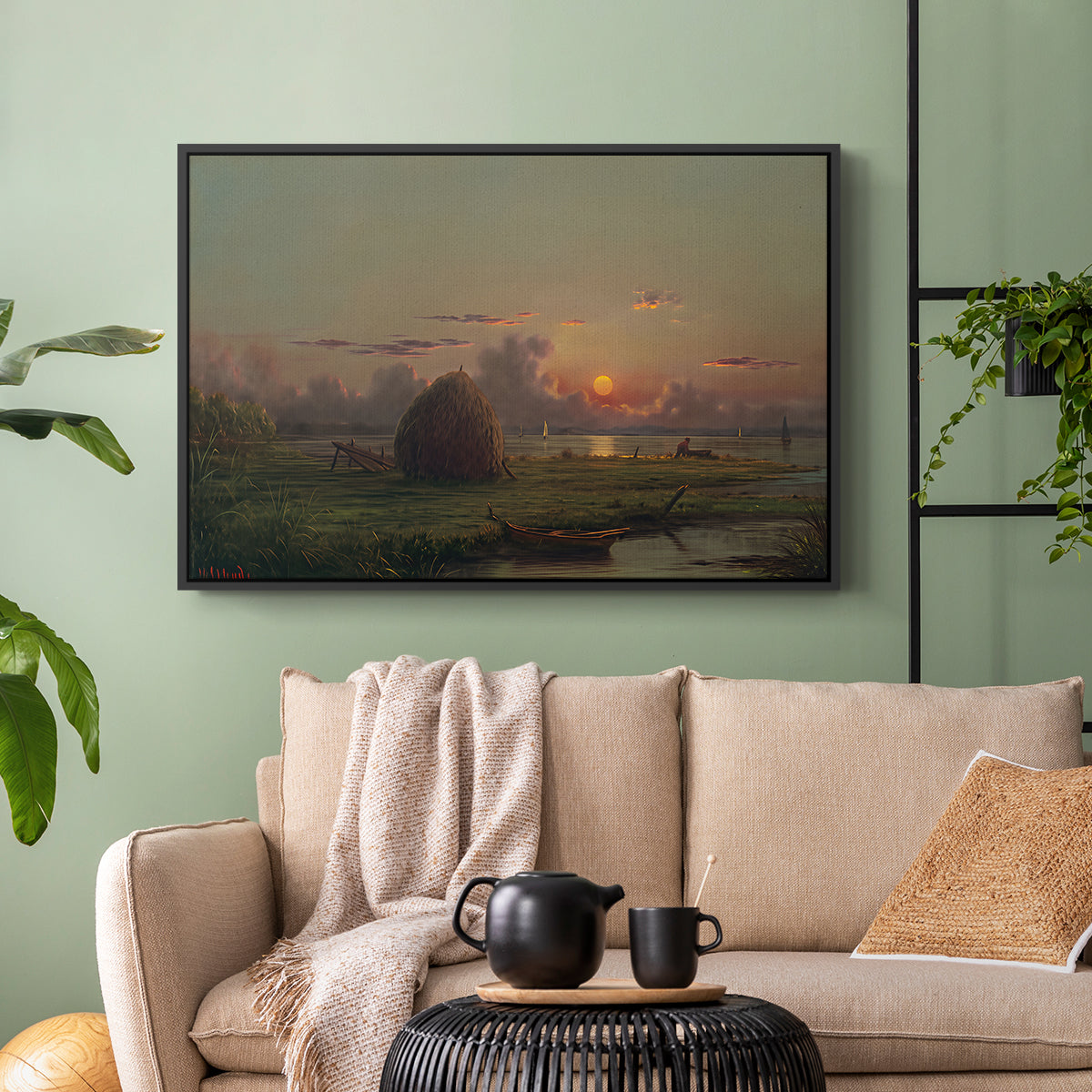 Haystack at Sunset, 1880 - Floater Framed Canvas Print