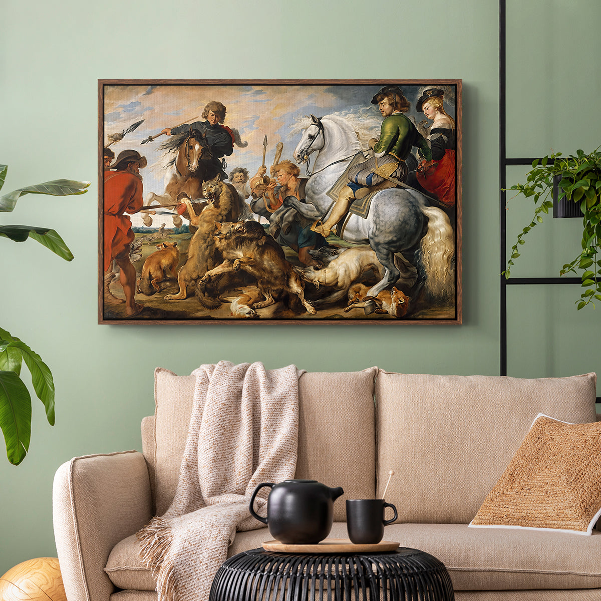 The Wolf and Fox Hunt, c. 1616 - Floater Framed Canvas Print