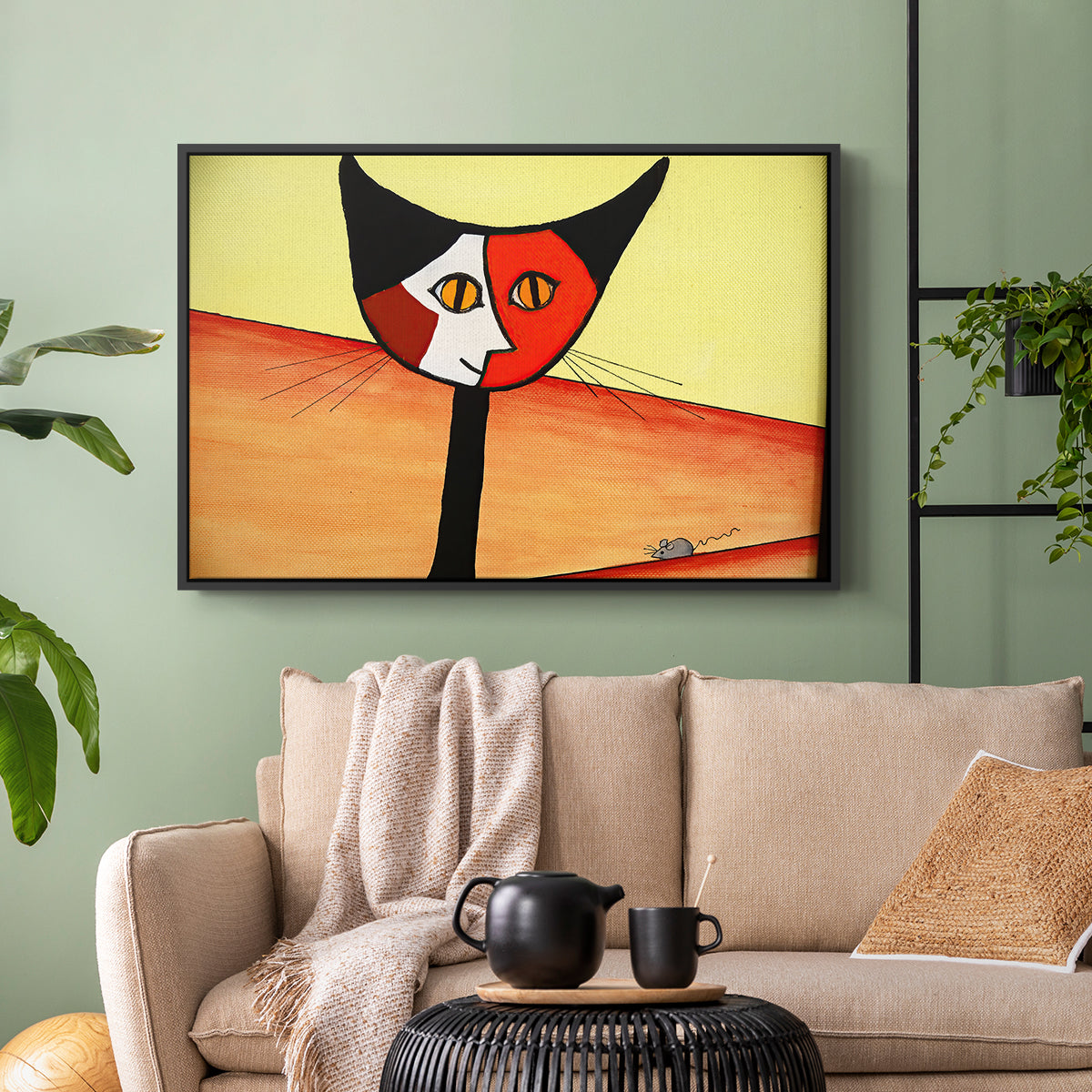 Picasso's Cat–El Gato - Floater Framed Canvas Print