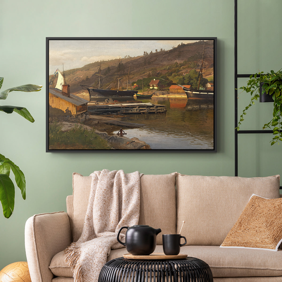 Landingsbrygge Husvik, Drøbak, 1875 - Floater Framed Canvas Print