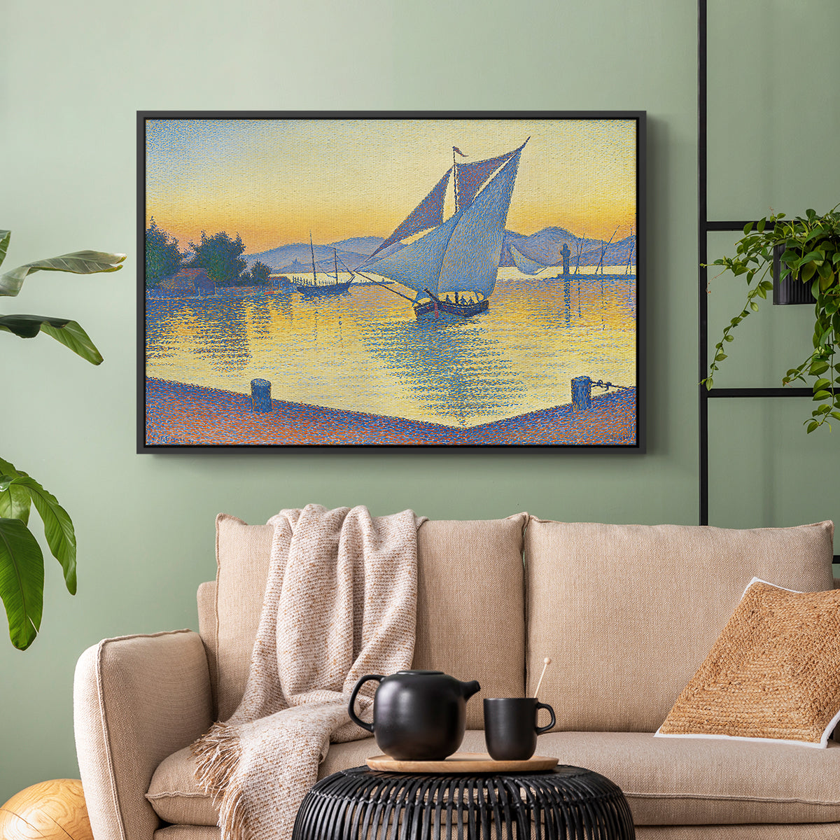 The Port at Sunset, Opus 236, Saint Tropez, 1892 - Floater Framed Canvas Print