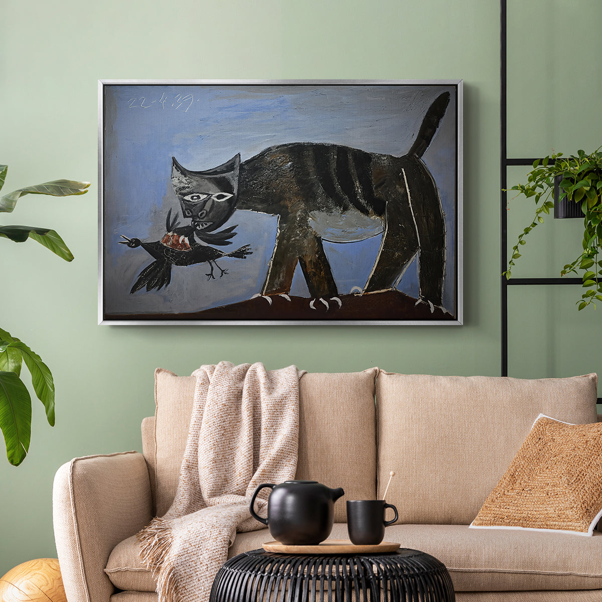 Cat Catching a Bird, 1939 - Floater Framed Canvas Print