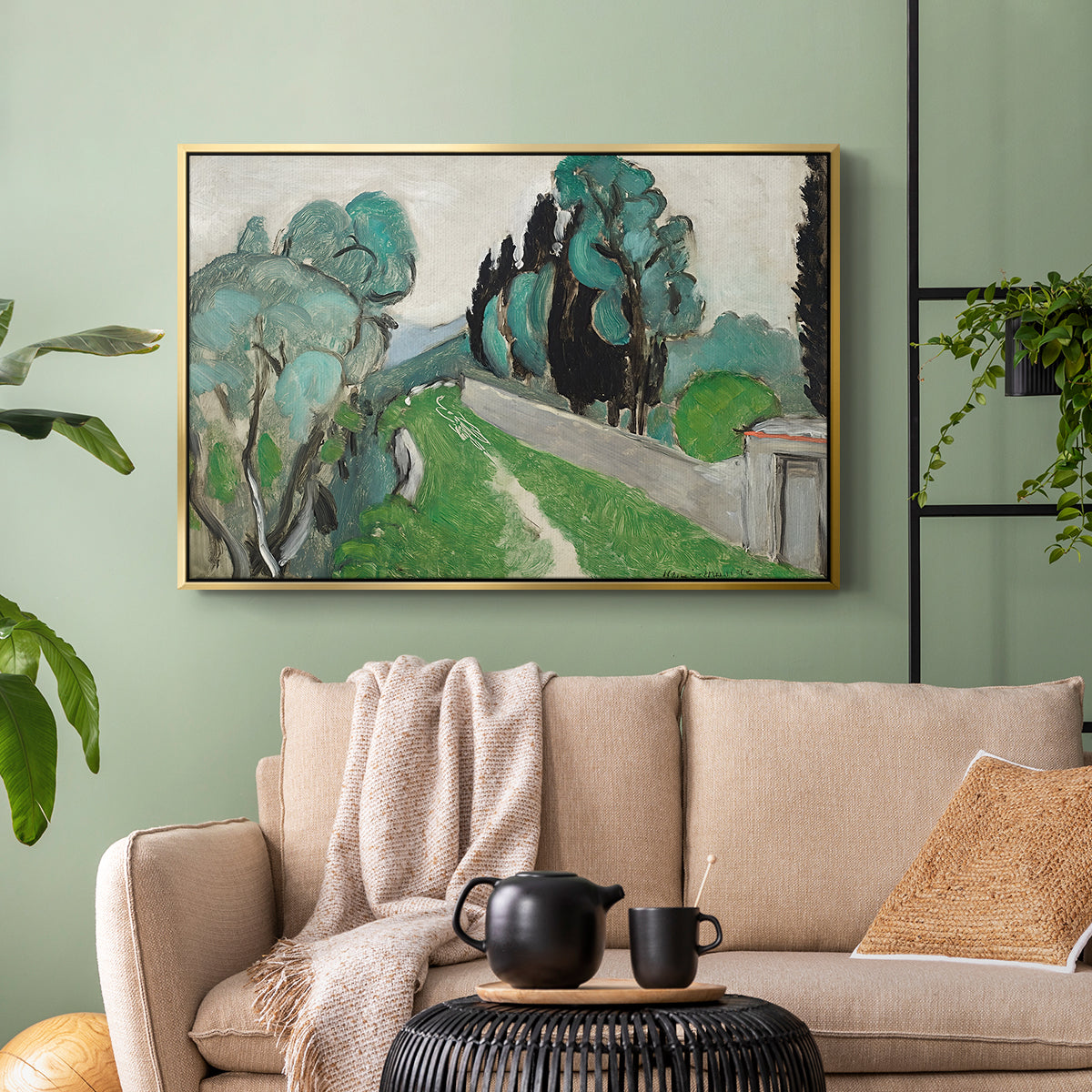 Landscape with Cypresses and Olive Trees near Nice, c. 1918 - Floater Framed Canvas Print