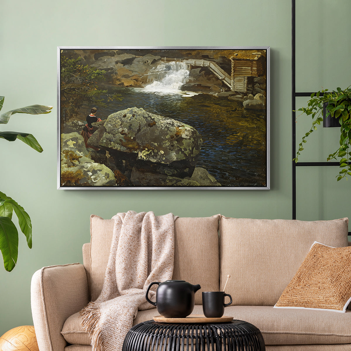 By the Mill Pond (En Mølledam), 1850 - Floater Framed Canvas Print
