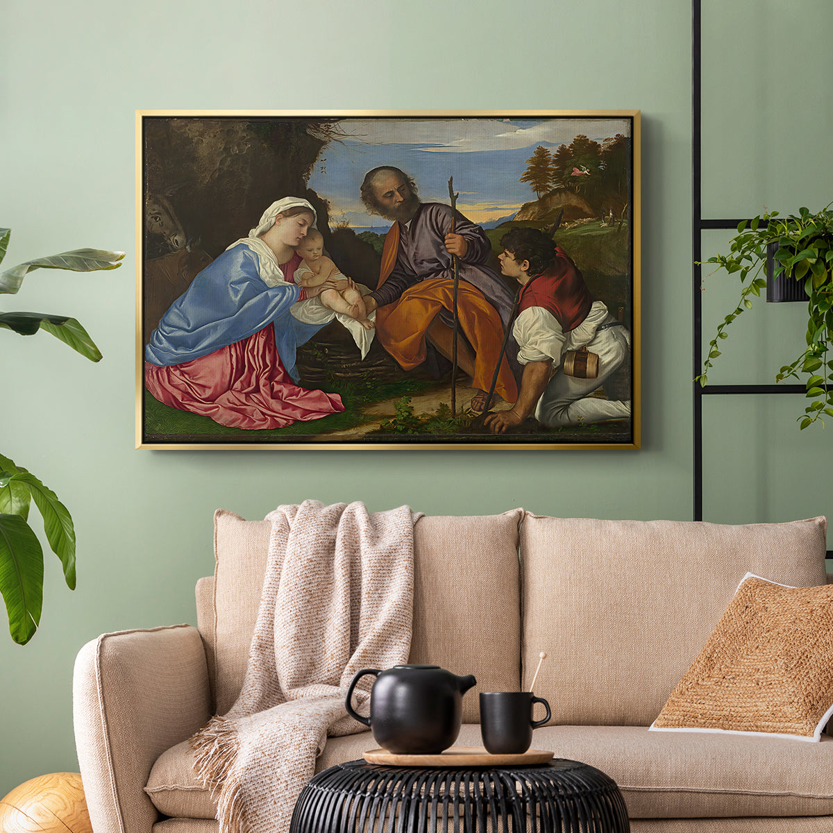 The Holy Family with a Shepherd, c. 1510 - Floater Framed Canvas Print