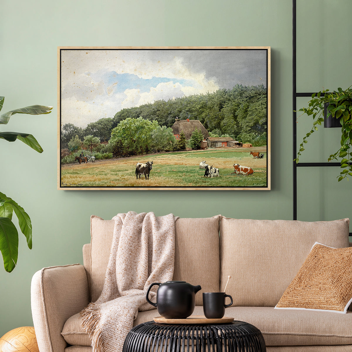 Farm with Grazing Cows (Bondegård med beitende kuer), 1892 - Floater Framed Canvas Print