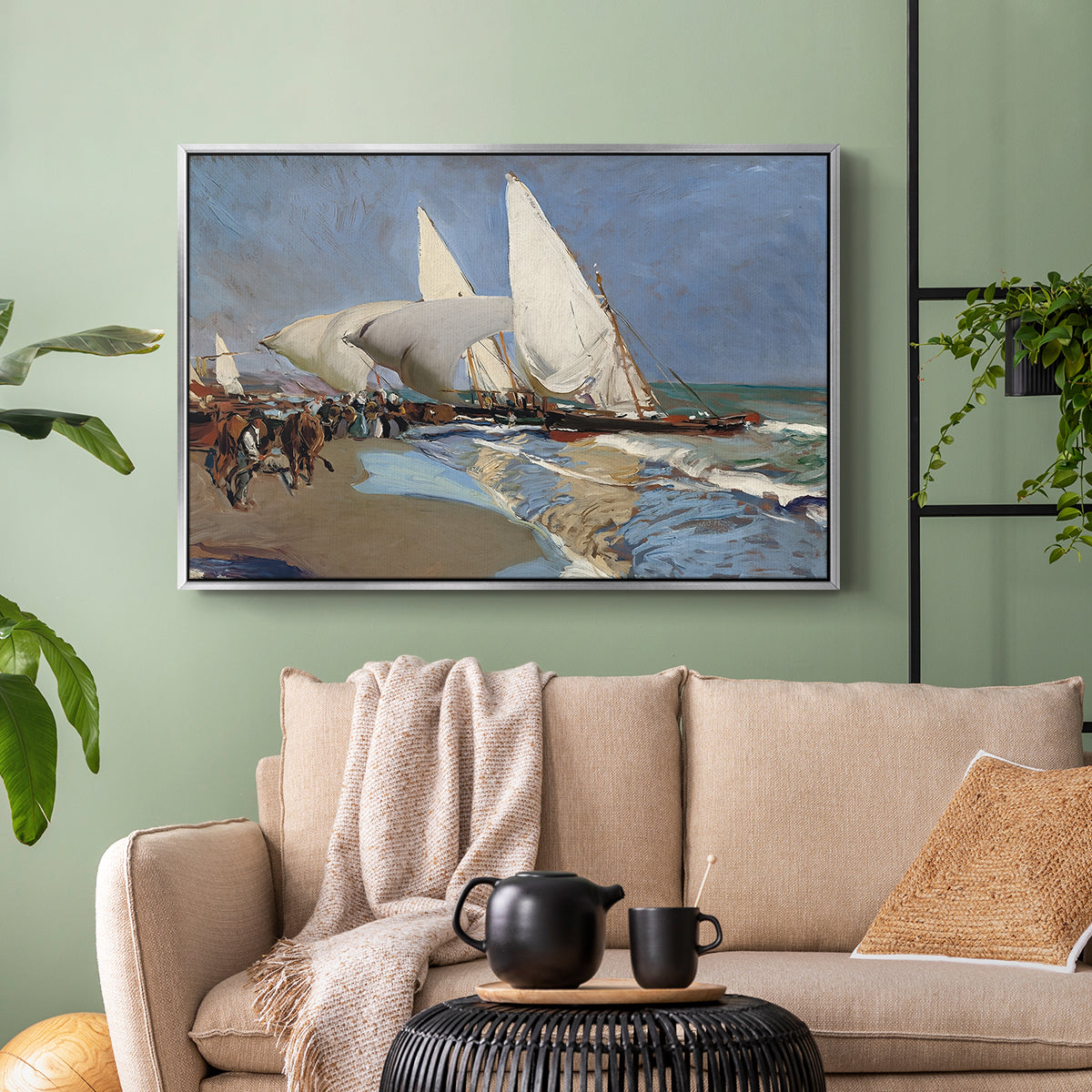 The Beach at Valencia, 1908 - Floater Framed Canvas Print