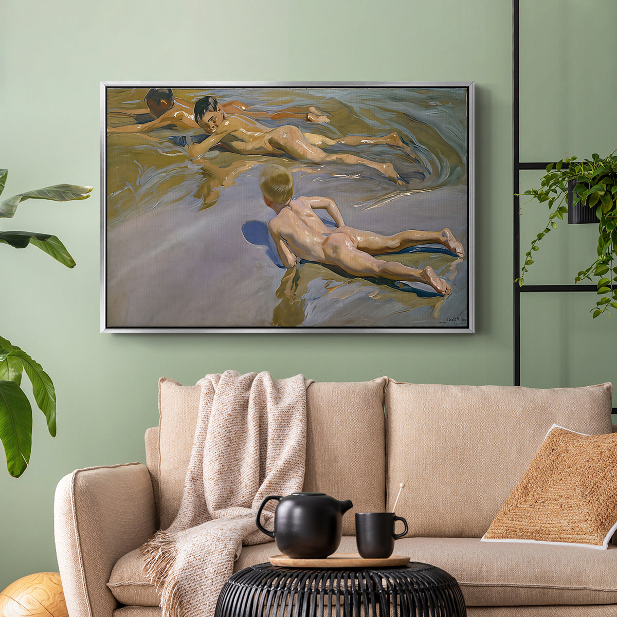 Boys on the Beach, 1910 - Floater Framed Canvas Print