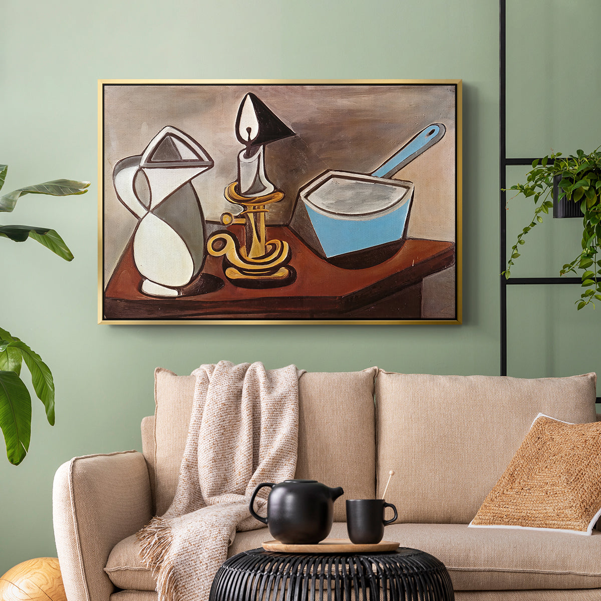 Jug, Candle, and Enamel Pan, 1950 - Floater Framed Canvas Print