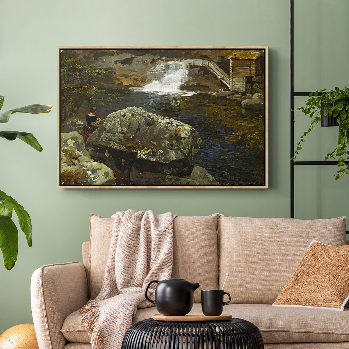 By the Mill Pond (En Mølledam), 1850 - Floater Framed Canvas Print