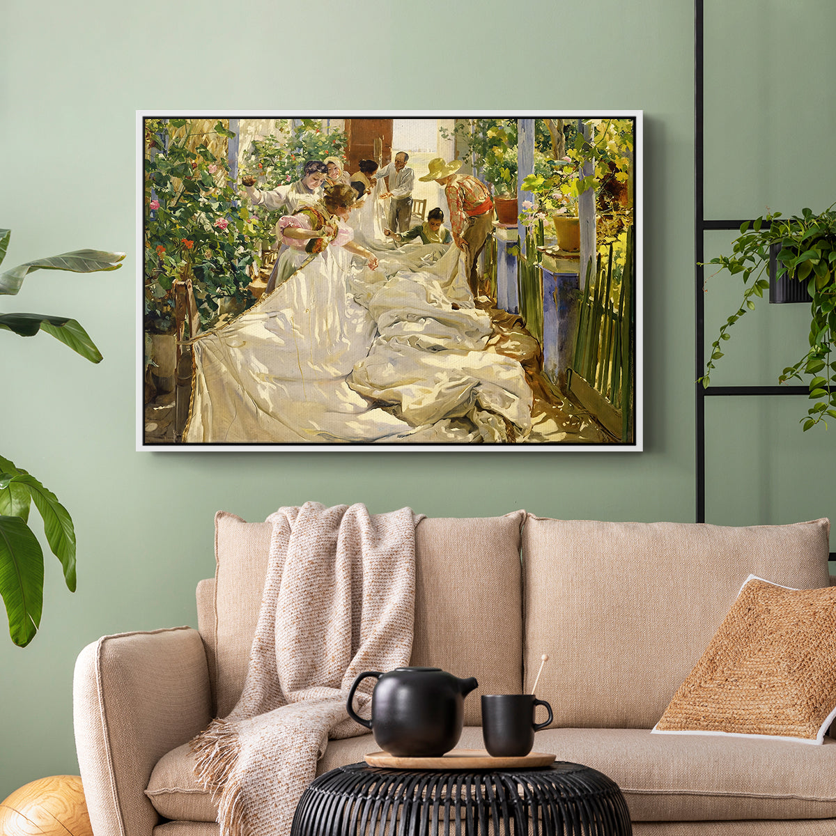 Sewing the Sail, 1896 - Floater Framed Canvas Print