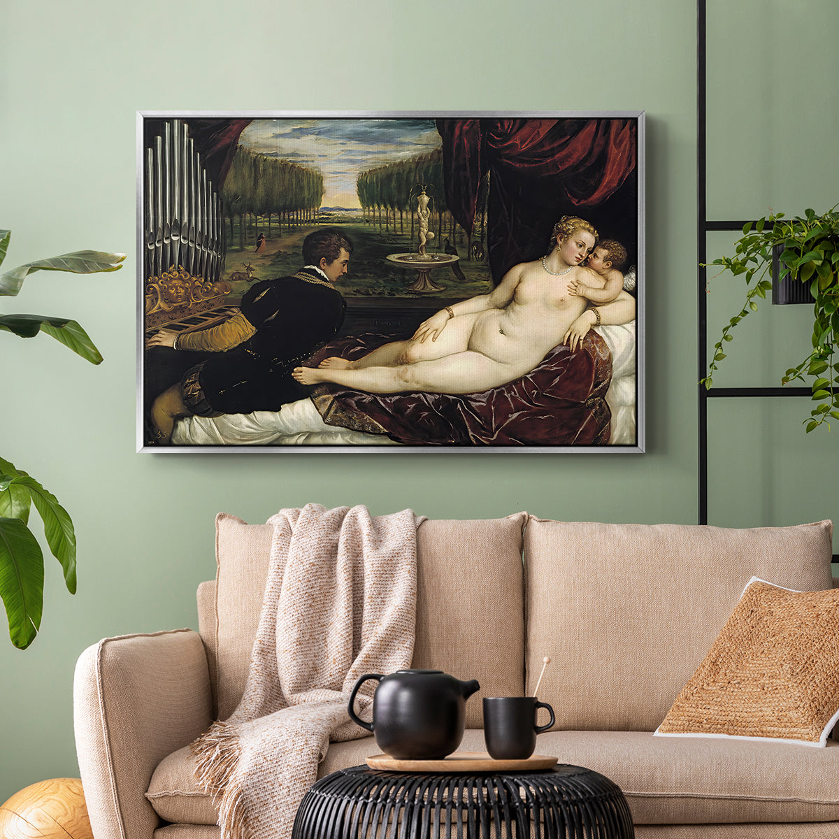 Venus with an Organist and Cupid, c. 1555 - Floater Framed Canvas Print