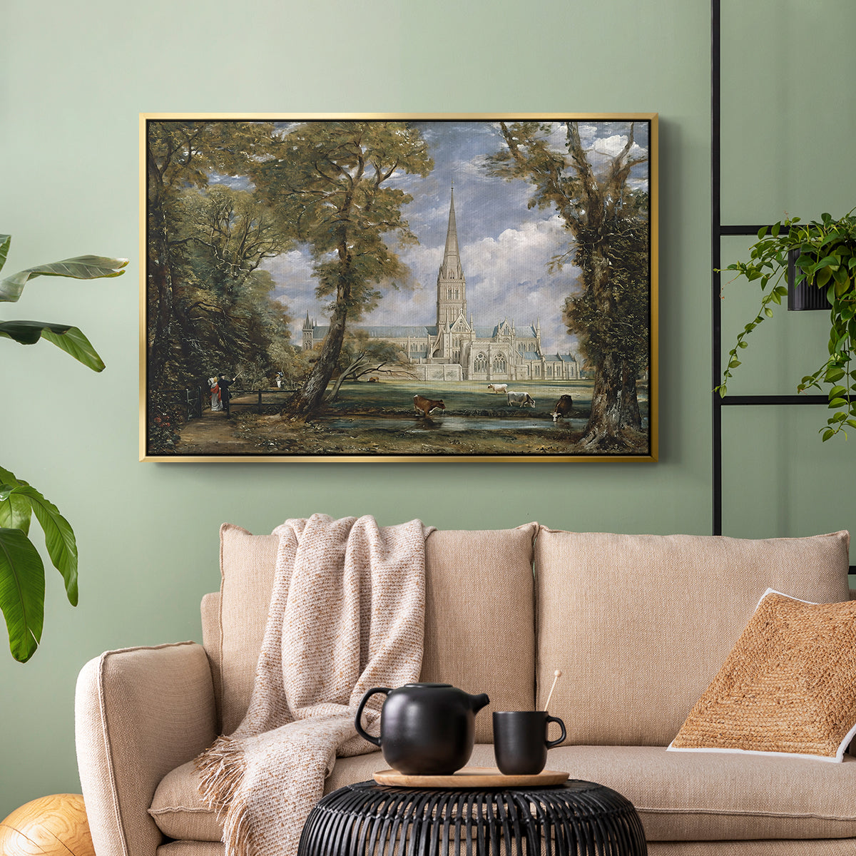 Salisbury Cathedral from the Bishop's Grounds, c. 1825 - Floater Framed Canvas Print