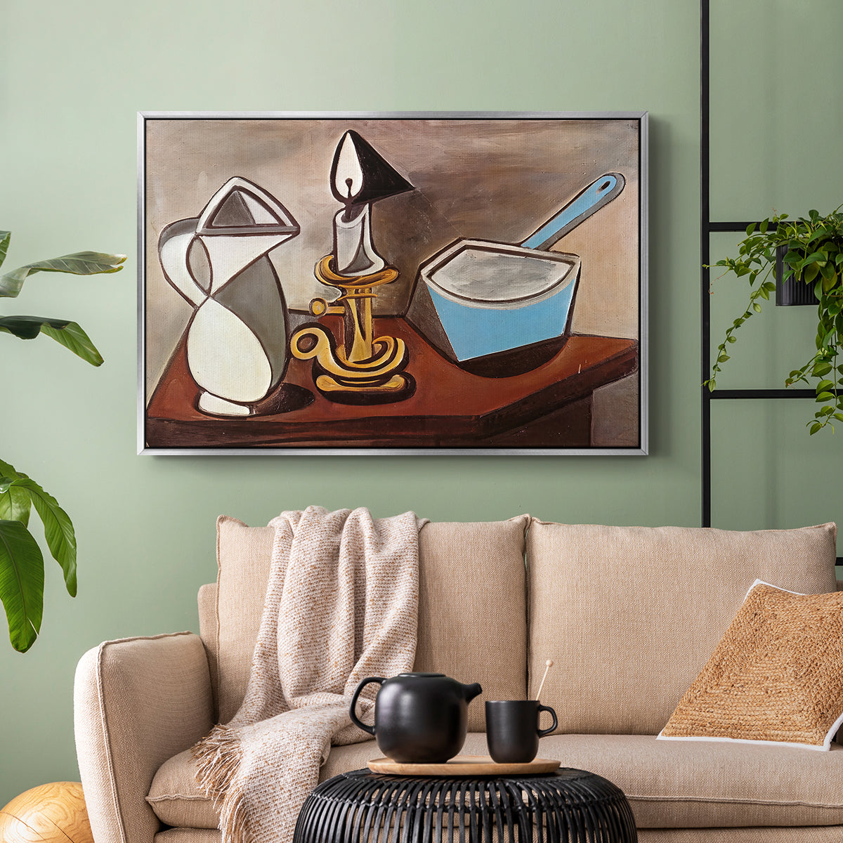 Jug, Candle, and Enamel Pan, 1950 - Floater Framed Canvas Print
