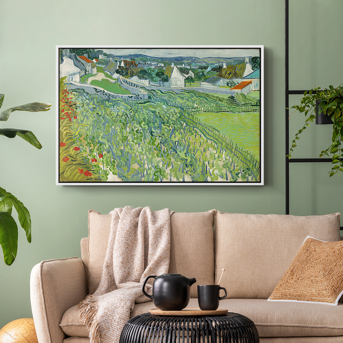 Vineyards at Auvers, 1890 - Floater Framed Canvas Print