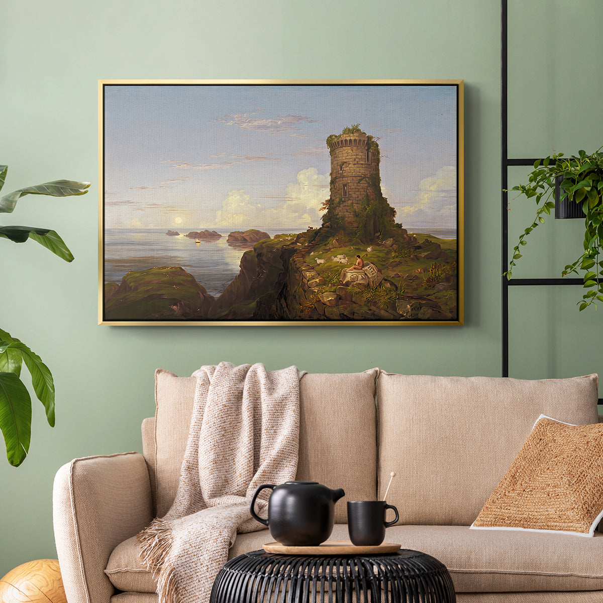 Italian Coast Scene with Ruined Tower, 1838 - Floater Framed Canvas Print