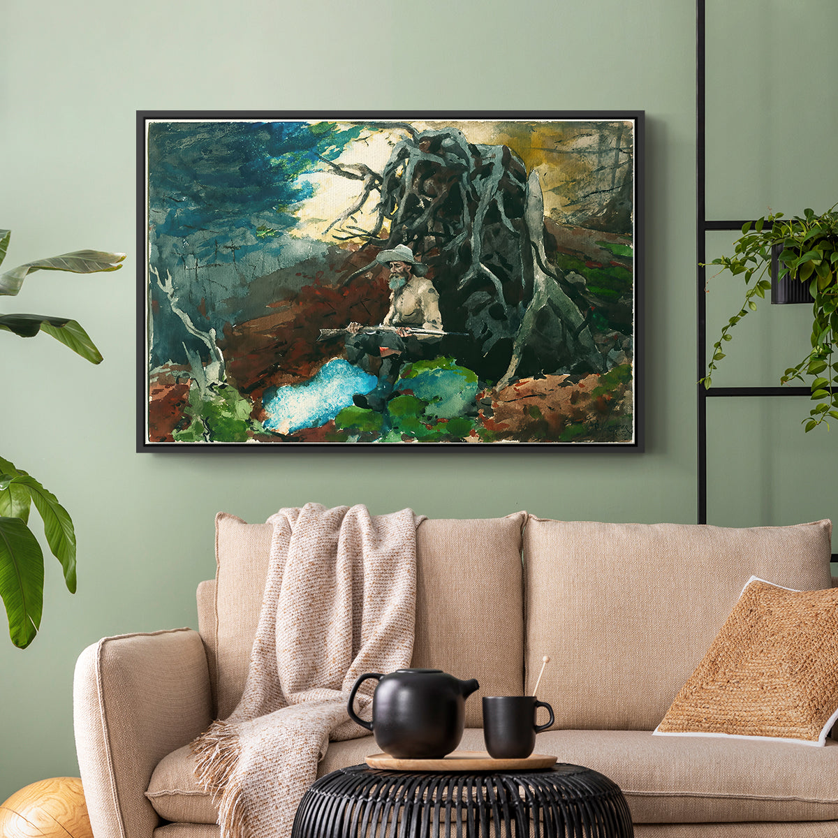 Campfire, Adirondacks, 1892 - Floater Framed Canvas Print