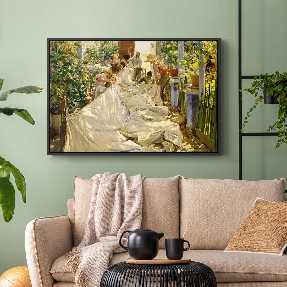 Sewing the Sail, 1896 - Floater Framed Canvas Print