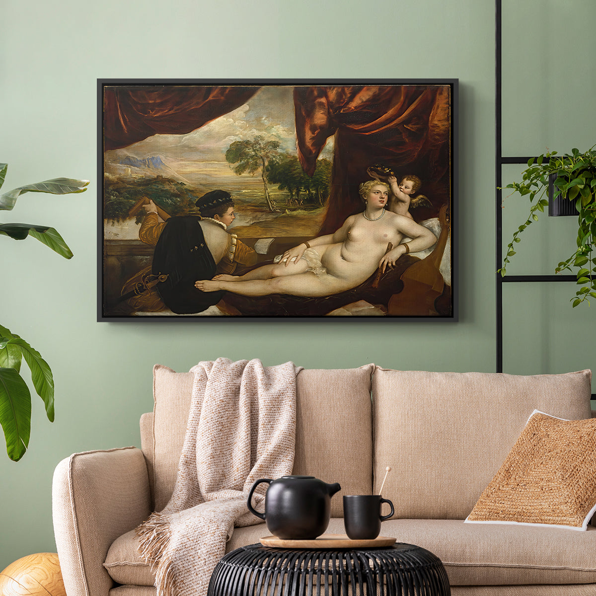 Venus and the Lute Player, c. 1565-1570 - Floater Framed Canvas Print