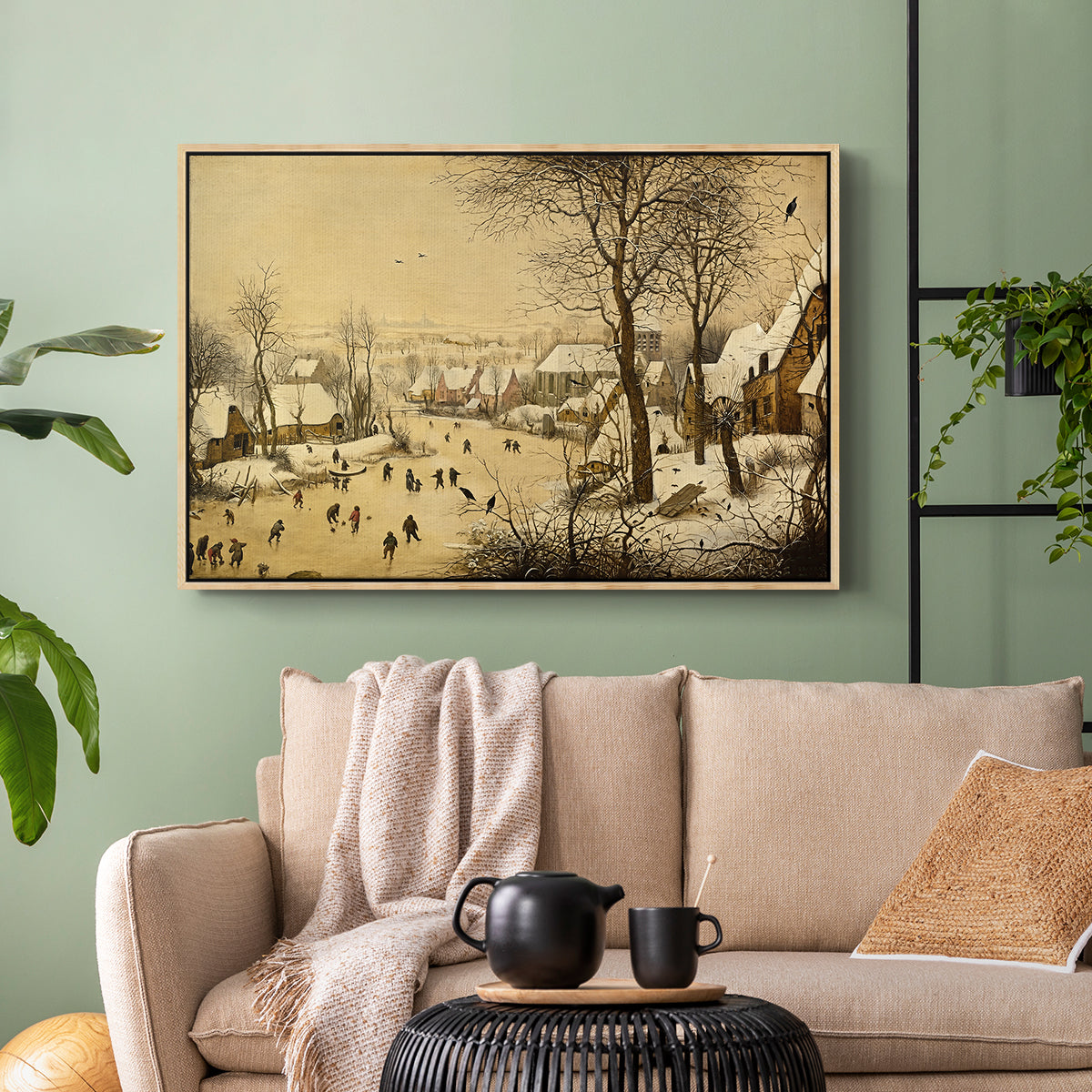 Winter Landscape with Skaters and Bird Trap, 1565 - Floater Framed Canvas Print