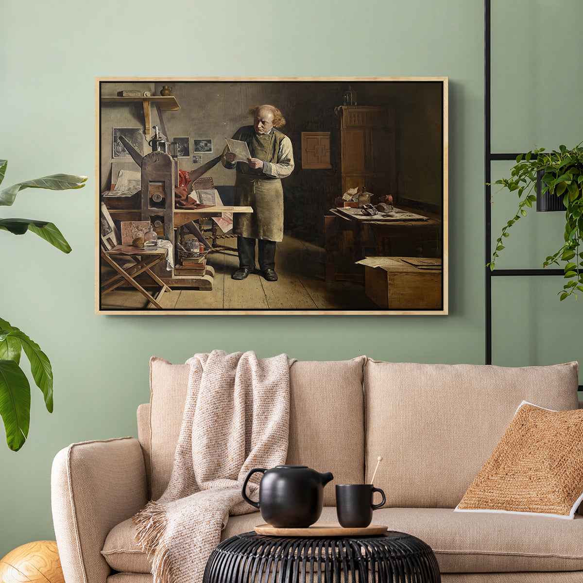 The Plate Printer, 1875 - Floater Framed Canvas Print