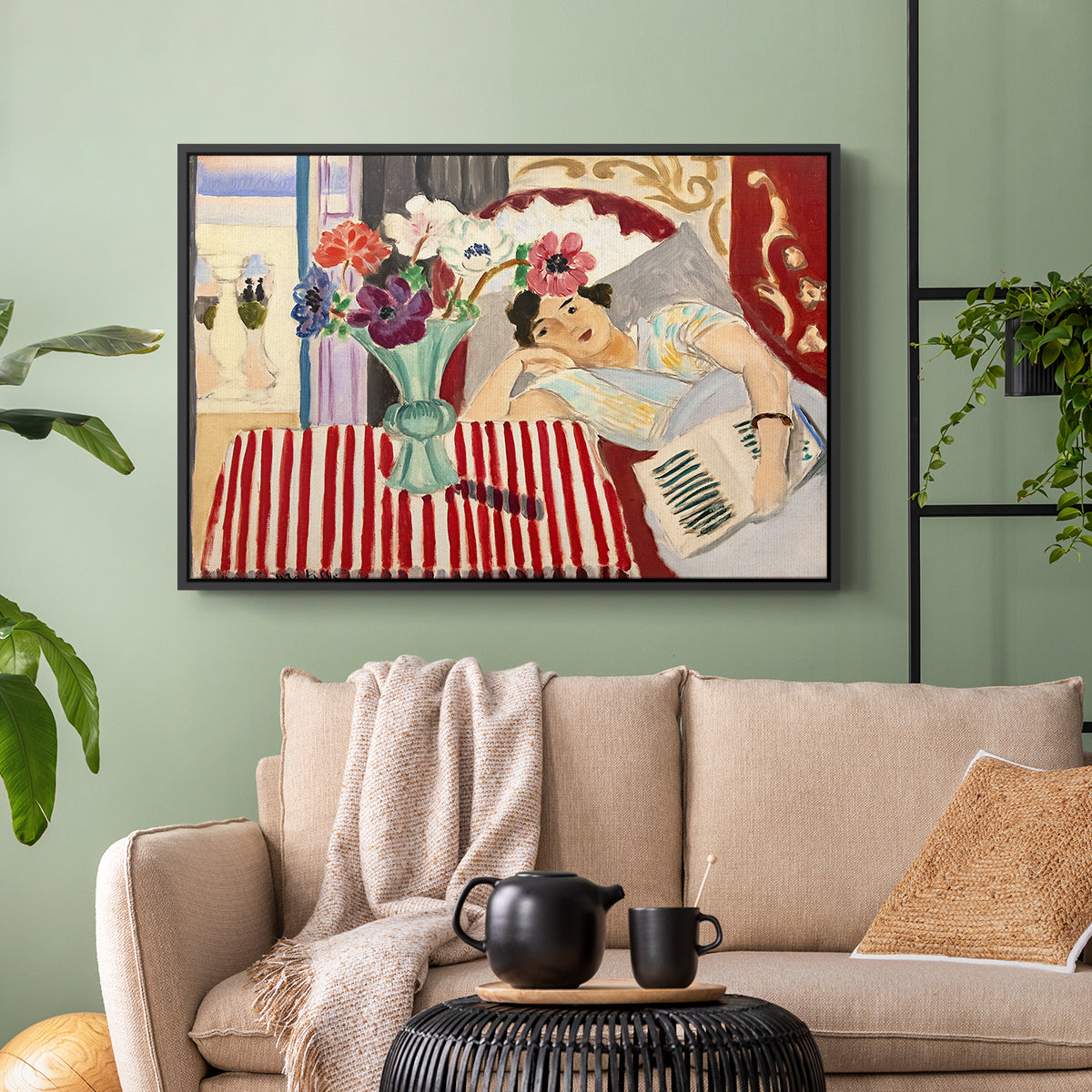 Woman with Anemones (Femme et anémones), c. 1920-1921 - Floater Framed Canvas Print