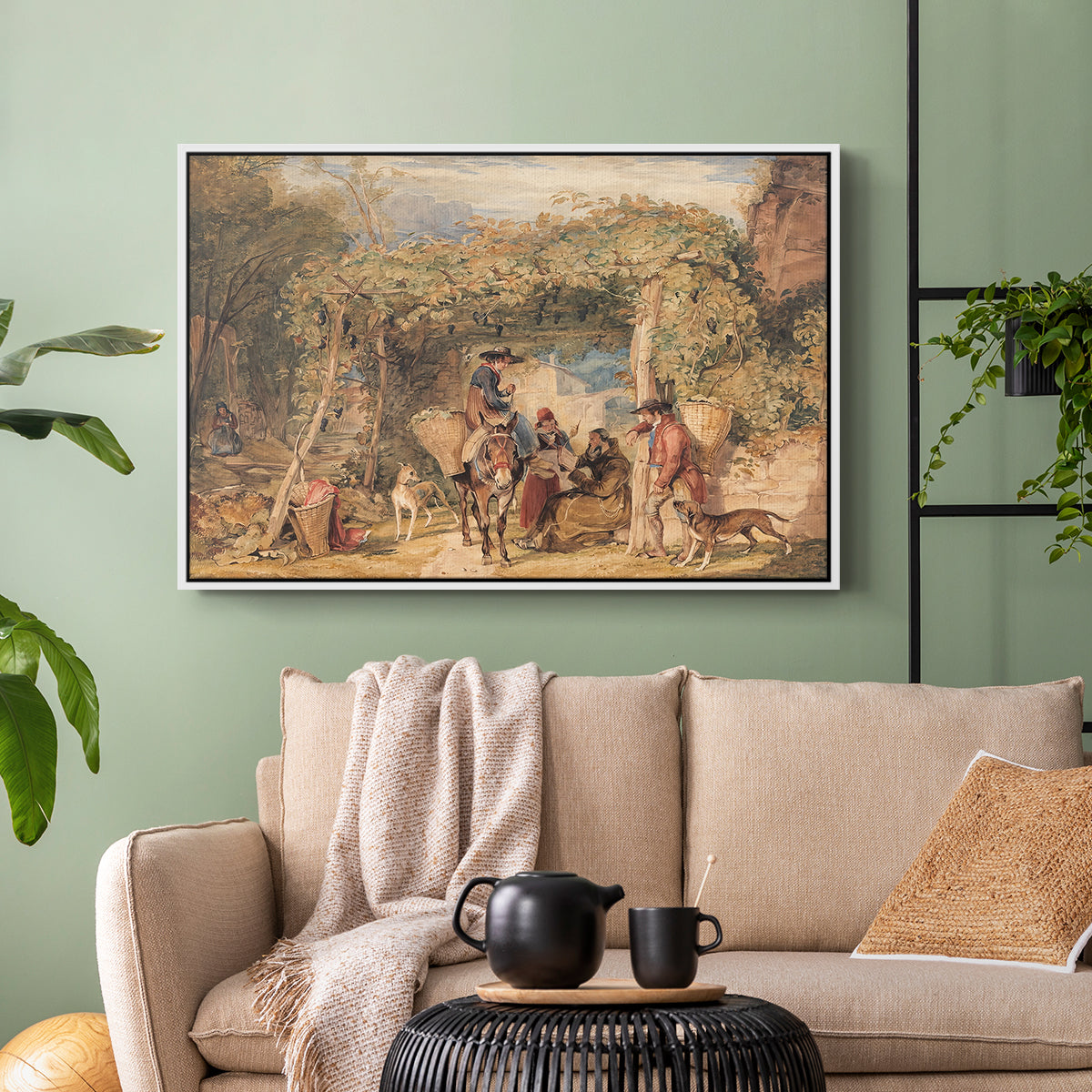 Figures and Animals in a Vineyard, c. 1829 - Floater Framed Canvas Print