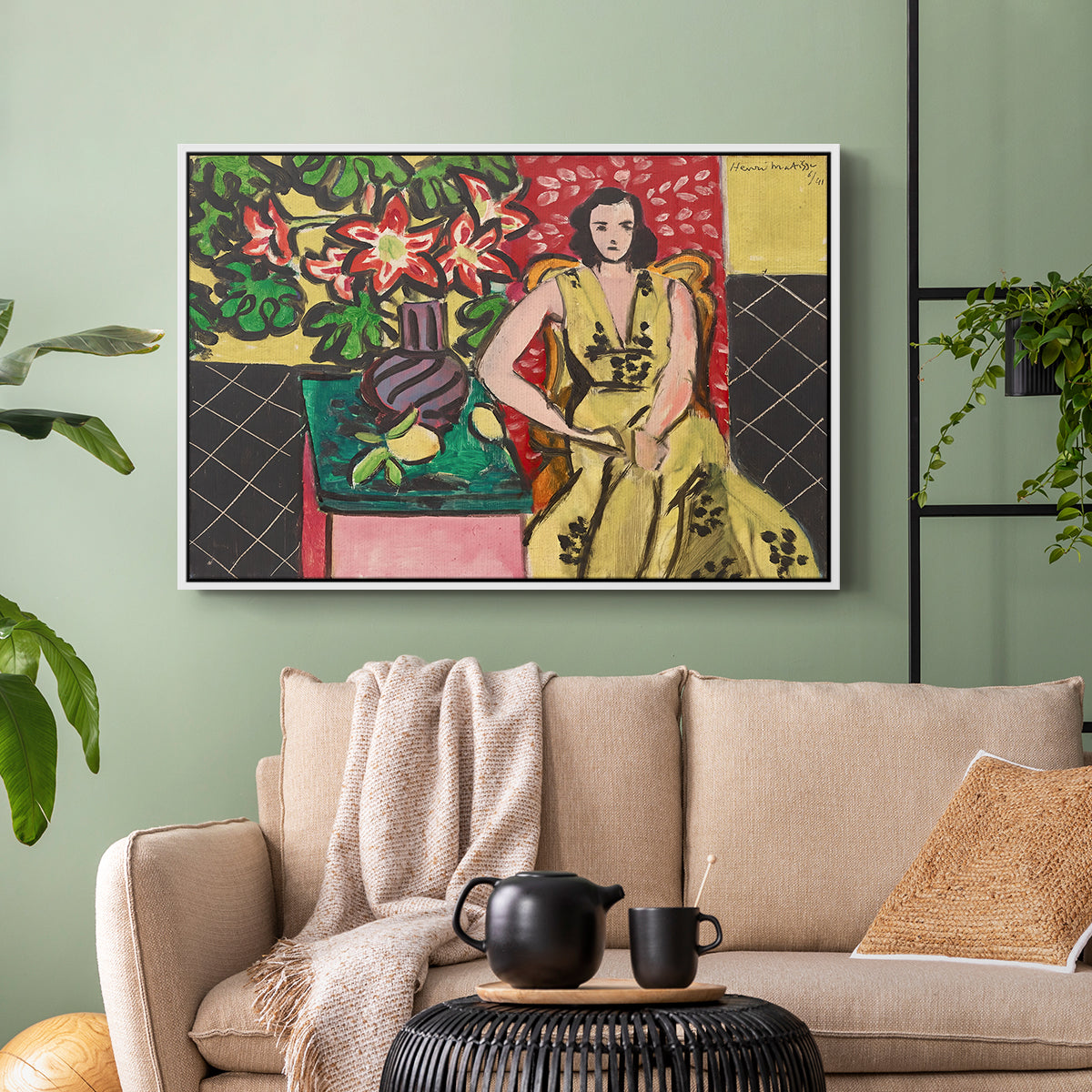 Seated Woman with a Vase of Amaryllis, 1941 - Floater Framed Canvas Print