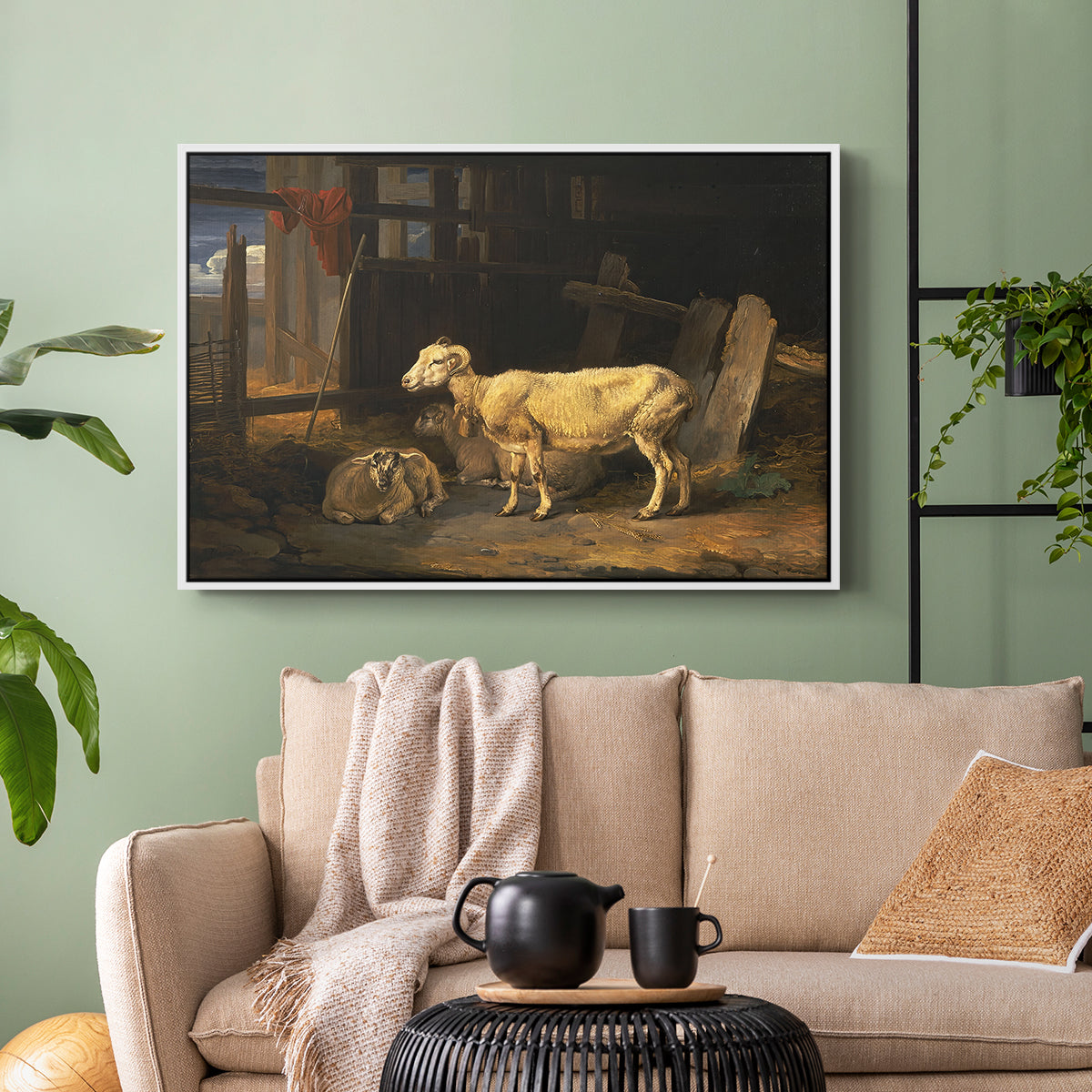 Sheep in a Stable, 1810 - Floater Framed Canvas Print