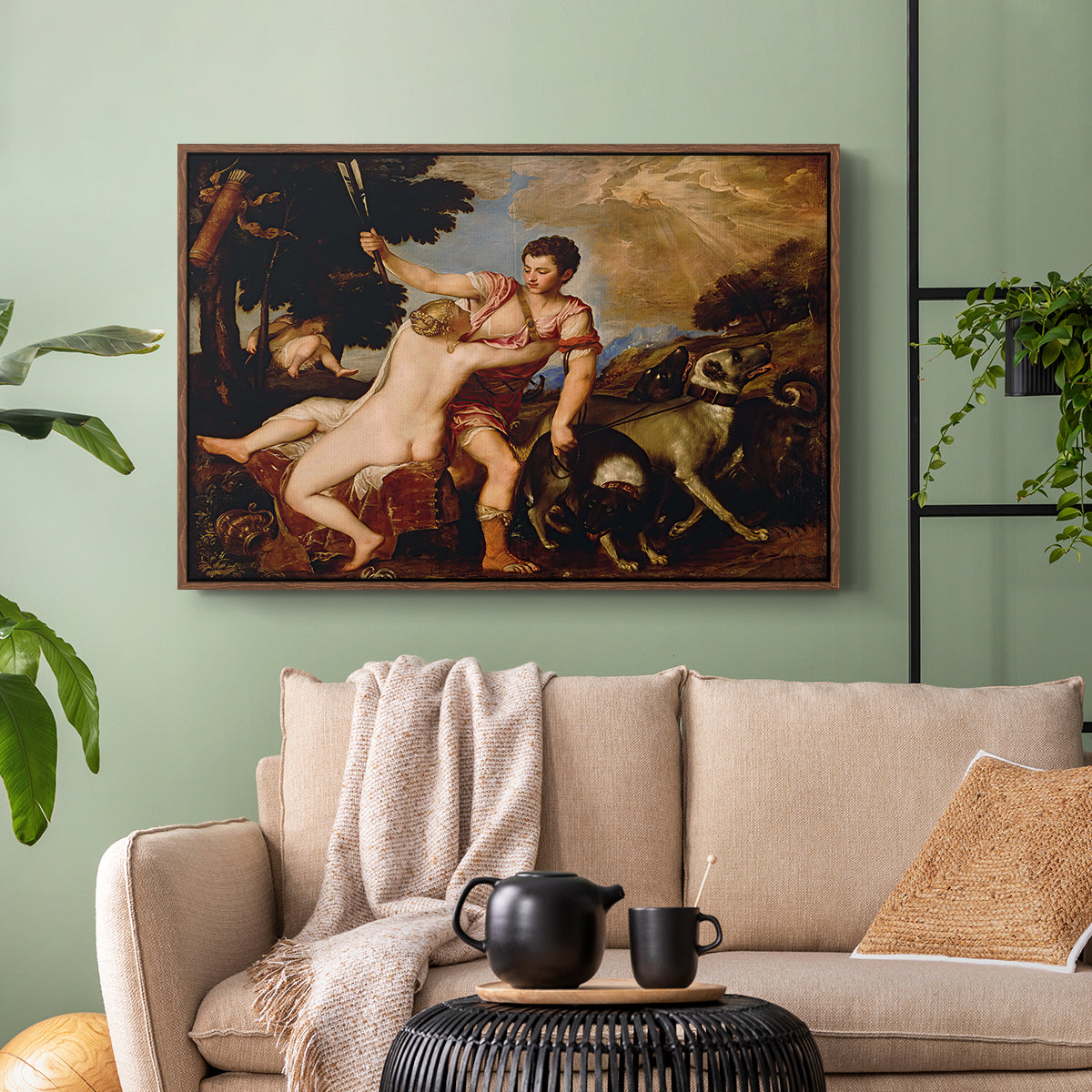 Venus and Adonis, 1554 - Floater Framed Canvas Print